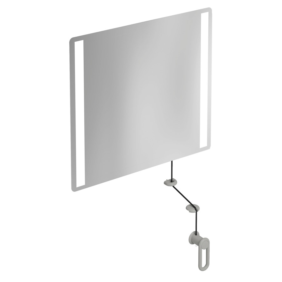 Miroir inclinable HEWI 477/801
60 x 54 x 0,6 cm
éclairage LED integré sur les
côtés à droite et à gauche
élément de maintien et
manivelle en polyamide, IP44