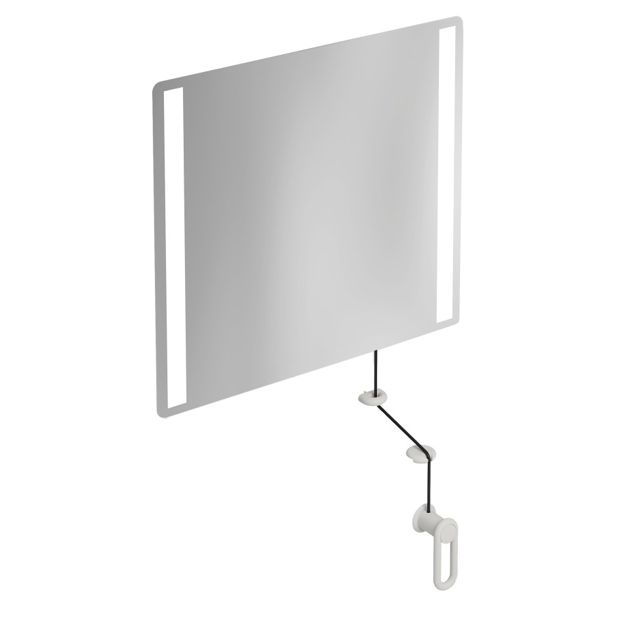 Miroir inclinable HEWI 477/801
60 x 54 x 0,6 cm
éclairage LED integré sur les
côtés à droite et à gauche
élément de maintien et
manivelle en polyamide, IP44