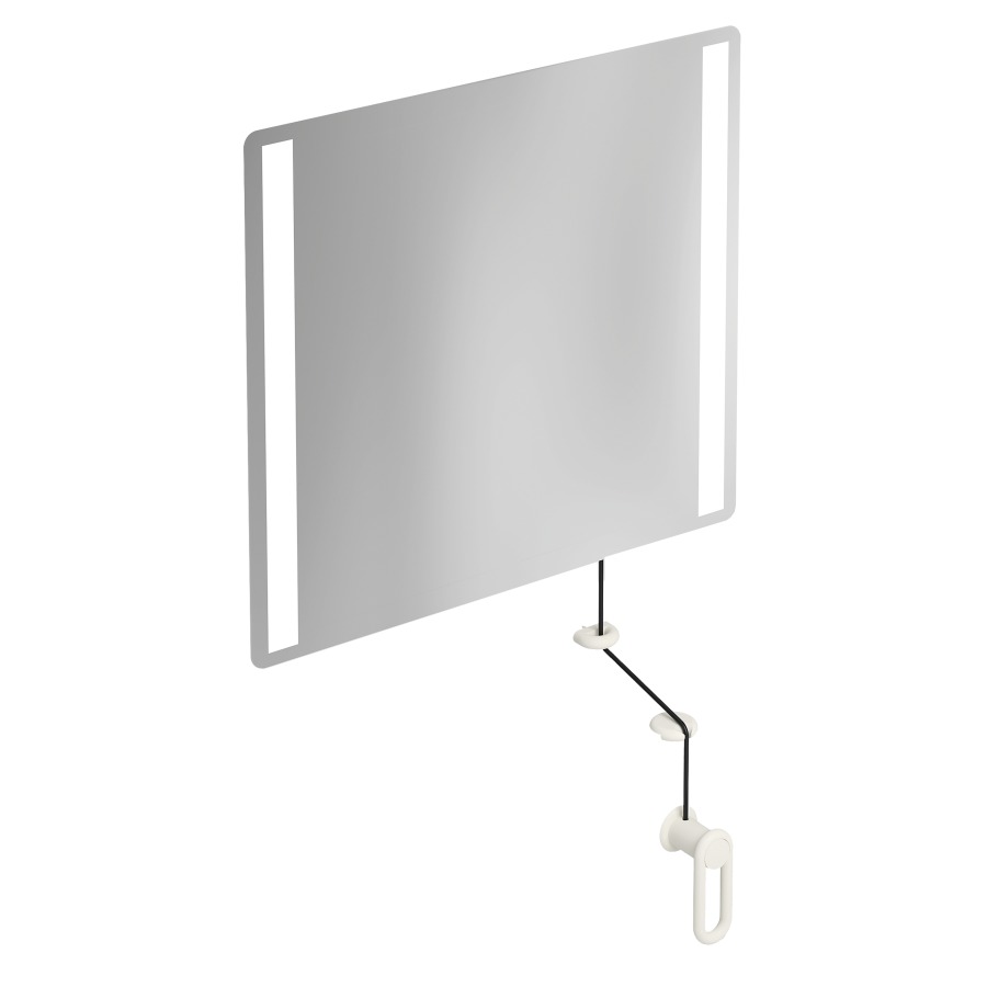 Miroir inclinable HEWI 477/801
60 x 54 x 0,6 cm
éclairage LED integré sur les
côtés à droite et à gauche
élément de maintien et
manivelle en polyamide, IP44