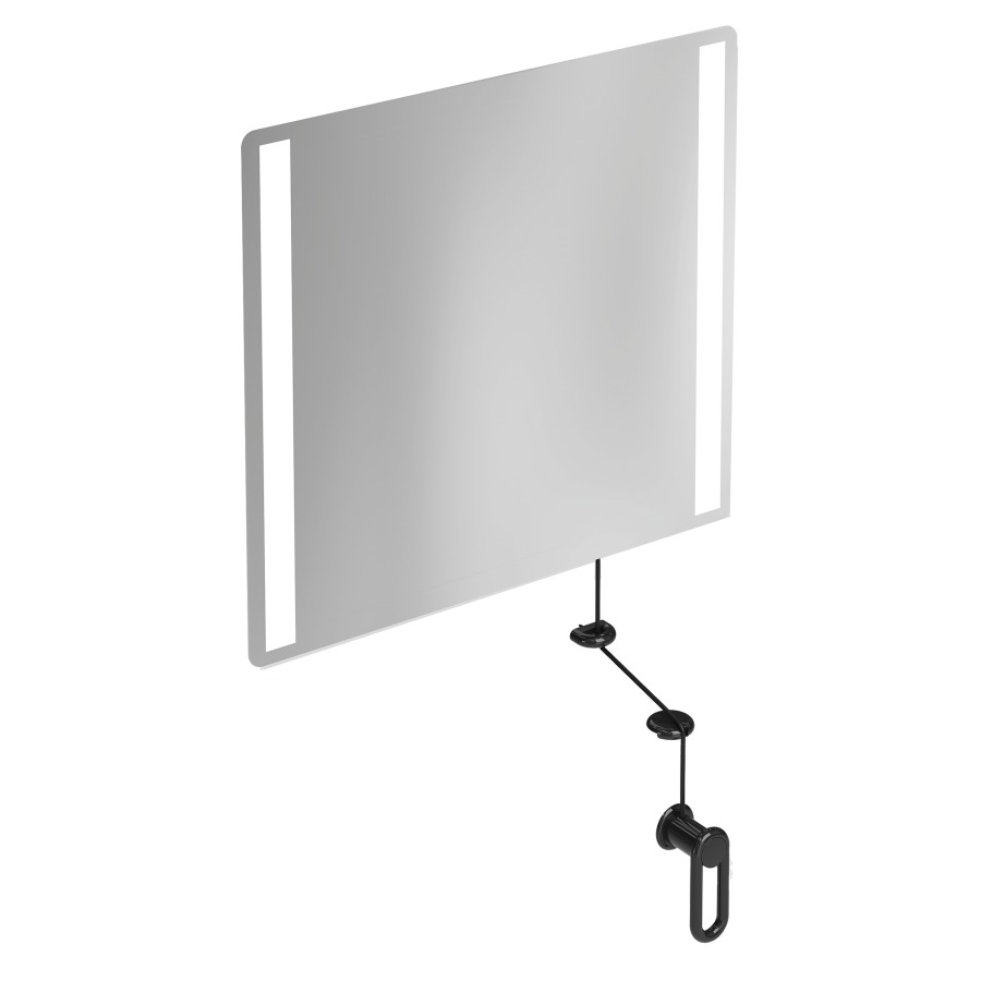 Miroir inclinable HEWI 477/801
60 x 54 x 0,6 cm
éclairage LED integré sur les
côtés à droite et à gauche
élément de maintien et
manivelle en polyamide, IP44
