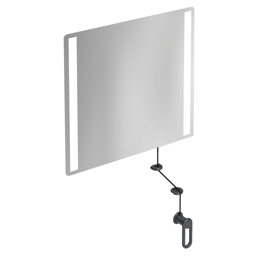 Miroir inclinable HEWI 477/801
60 x 54 x 0,6 cm
éclairage LED integré sur les
côtés à droite et à gauche
élément de maintien et
manivelle en polyamide, IP44