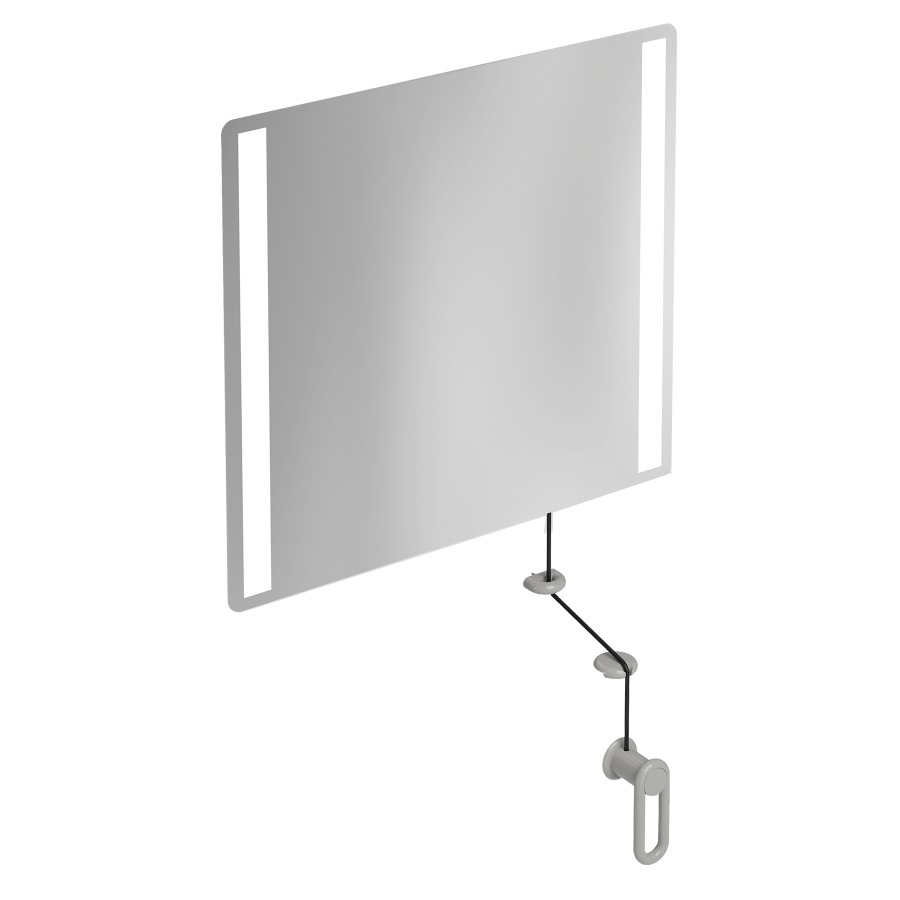 Miroir inclinable HEWI 477/801
60 x 54 x 0,6 cm
éclairage LED integré sur les
côtés à droite et à gauche
élément de maintien et
manivelle en polyamide, IP44