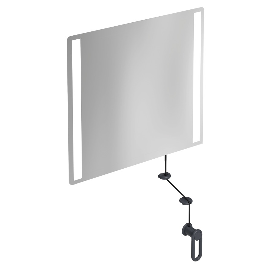 Miroir inclinable HEWI 477/801
60 x 54 x 0,6 cm
éclairage LED integré sur les
côtés à droite et à gauche
élément de maintien et
manivelle en polyamide, IP44