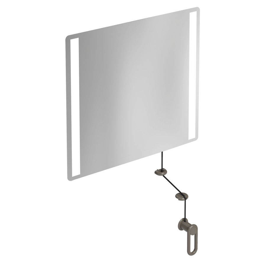 Miroir inclinable HEWI 477/801
60 x 54 x 0,6 cm
éclairage LED integré sur les
côtés à droite et à gauche
élément de maintien et
manivelle en polyamide, IP44
