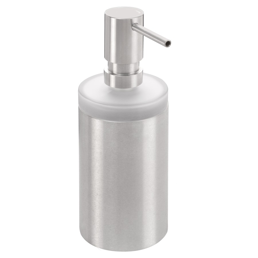 Distributeur de savon HEWI 162
18.2 cm, D 7 cm
support Acier inoxydable
récipient en verre cristal satiné
volume utile 200 ml