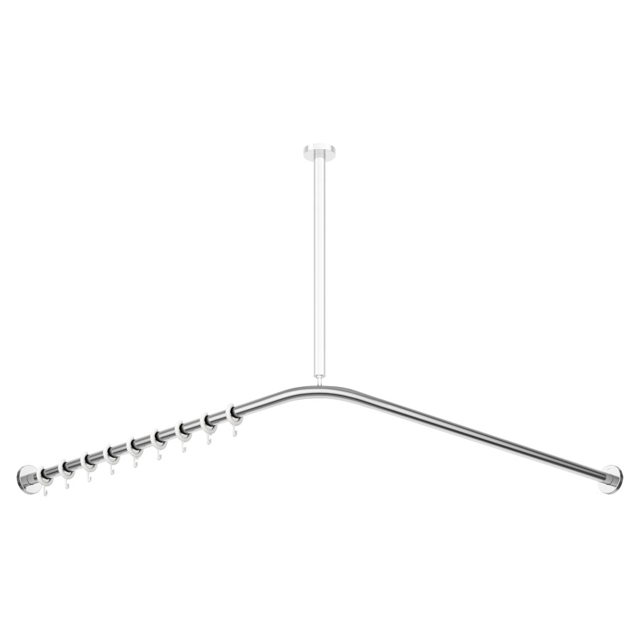 Tringle de douche HEWI S900
100 x 100 cm, ajustable
D 25 mm, acier inoxydable
20 anneaux blanc, fixation
cachée