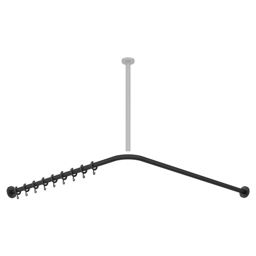 Tringle de douche HEWI S900
150 x 150 cm, ajustable
D 25 mm, acier inoxydable
28 anneaux blanc, fixation
cachée