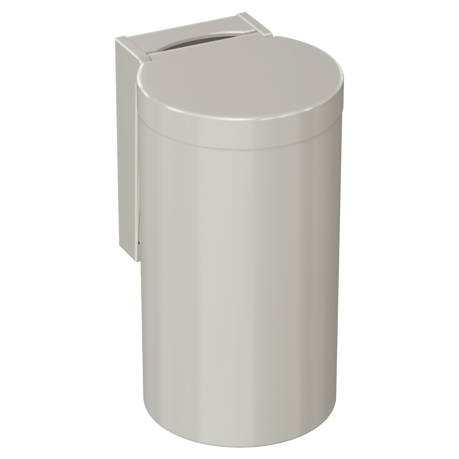 Abfallbehälter HEWI 477/801
B 21 cm, H 33 cm, D 18 cm
Inhalt 6 Liter, Wandmontage
