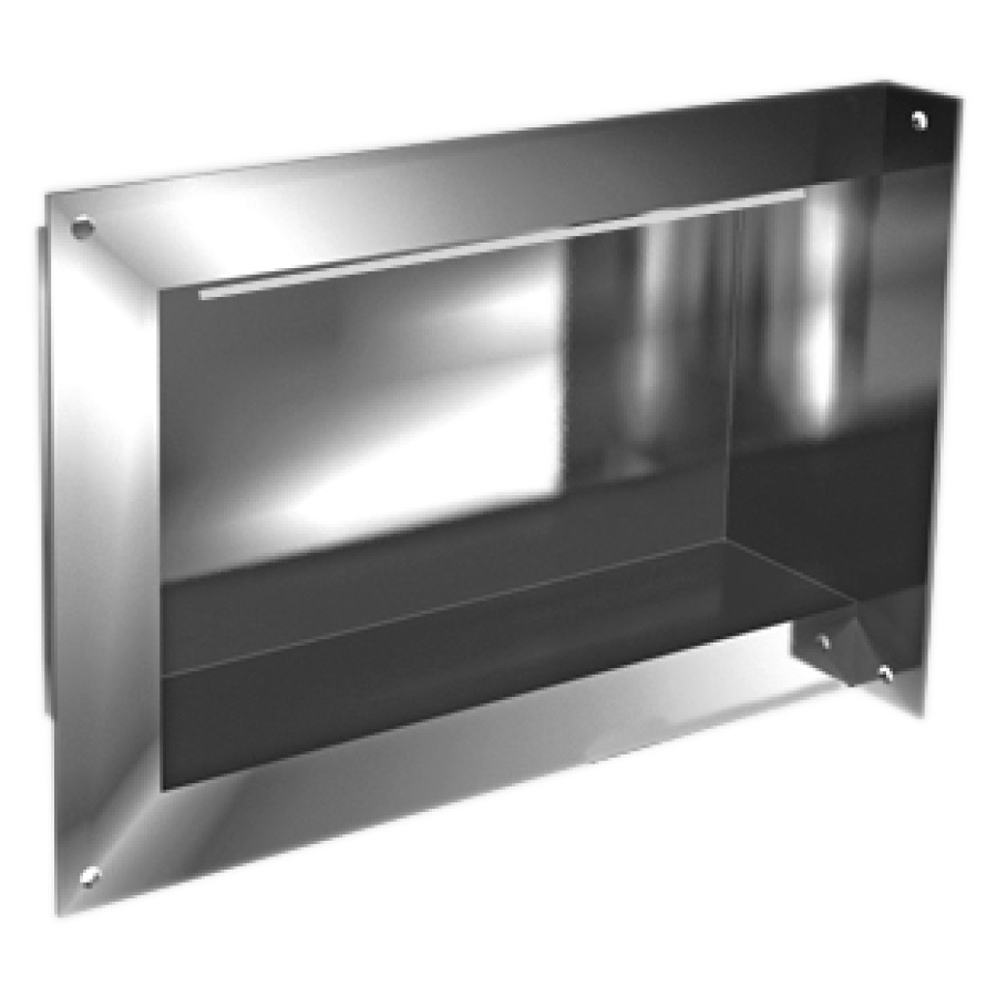 Tablette murale IN-BOX LUNA
TYPE WB UP, montage à droite
45 x 26.5 x 12 cm, à
encastrer, avec éclairage LED
transformateur et 5 m câble
y compris, IP65, pente 2% vers
l'ouverture, rebord encadrant
5,5 cm, à carreler, matériel
de fixation