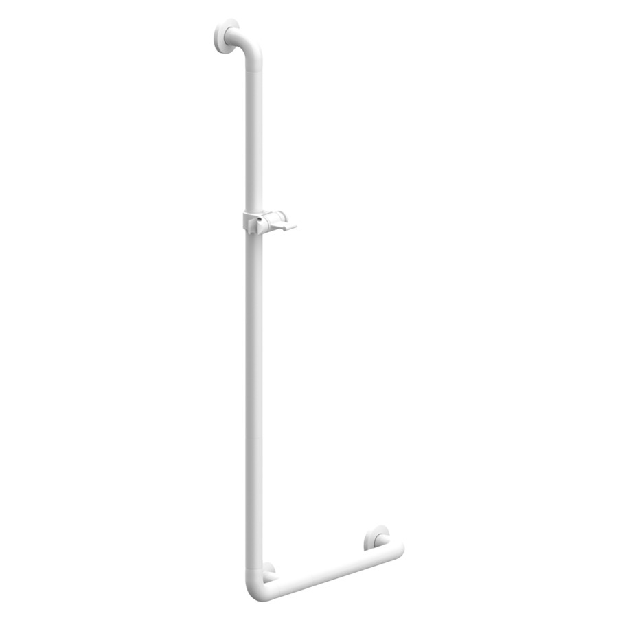 Barre d'appui coudée N 300
46 x 108,6 cm
interchangeable gauche/droite
glissière de douche et support
de douche, surface lisse
set de fixation inclus
