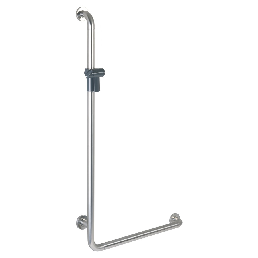 Winkelgriff HEWI 805
60 x 110 cm, D 33 mm
Stange Edelstahl, rechts
Brausehalter Polyamid in Hewi
Farben