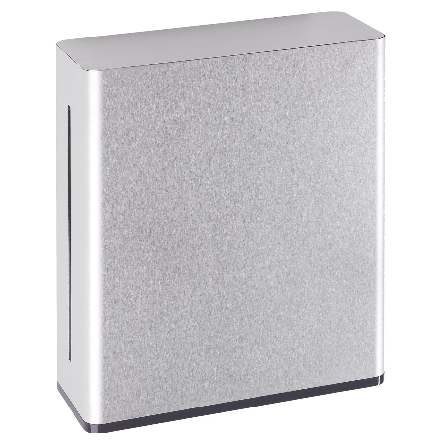 Distrib. essuie-mains HEWI
L 30 cm, H 36 cm, P 13,5 cm
pour 450 essuie-mains
ouverture de prélèvement
polyamide, boîtier acier
inoxydable mat poncé
fermeture