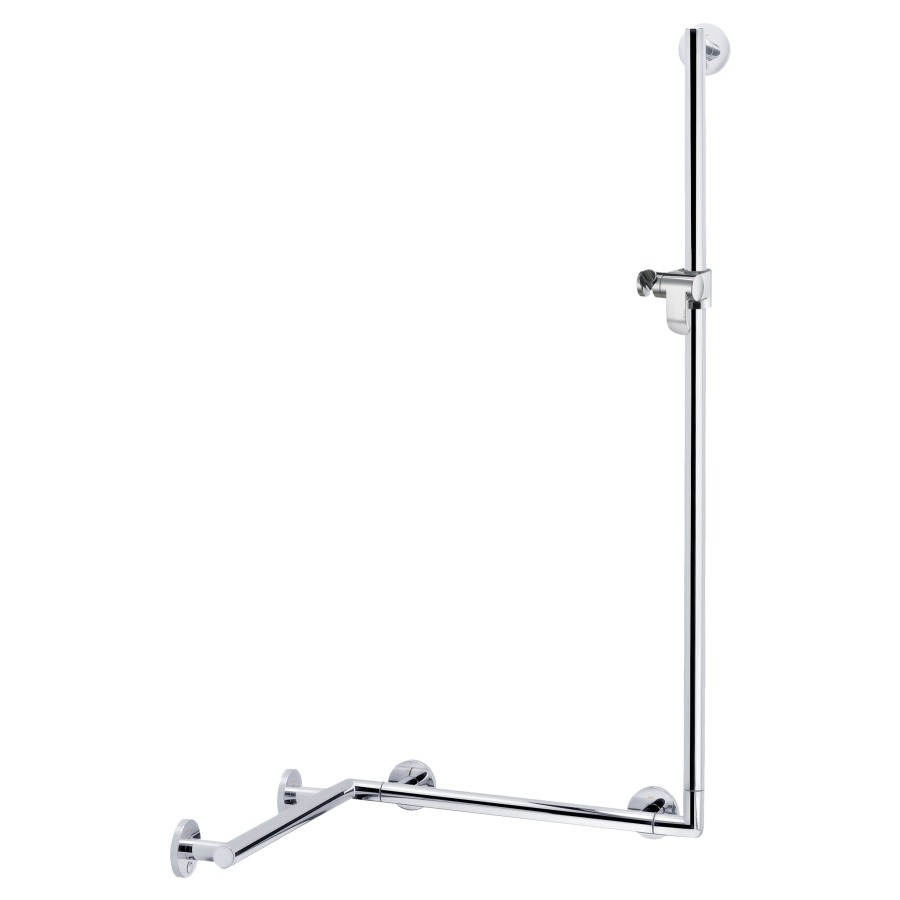 Barre d'appui d'angle
pour douche PLAN CARE
40 x 40 cm, H 118,2 cm
avec glissière de douche
et support de douche
interchangeable droite/gauche
avec set de fixation
5 x 589 041