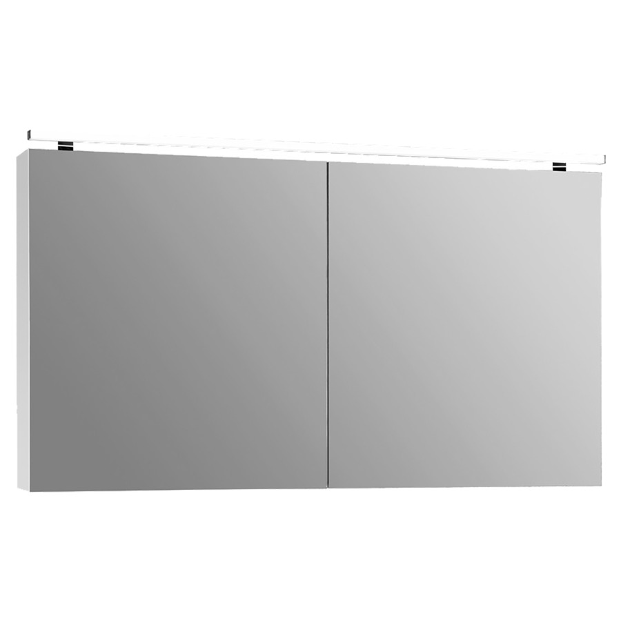 Armoire de toilette GLEN
120 x 69.5 x 17 cm
Matériau dérivé du bois
1&nbsp;prise double intérieur en bas
au centre, 2&nbsp;portes à double miroir
éclairage LED 12 Watt, 4300 Kelvin
1693 Lumen, 2 étagères en verre réglables 
en hauteur par compartiment, IP20