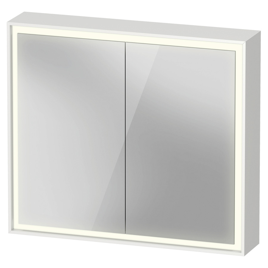 Armoire de toilette VITRIUM
80 x 70 x 15,5 cm
1 prise à droite, 2 portes
à double miroir (40/40)
2 étagères en verre
éclairage LED direct
entourante, 3500 K, 40 W
dimmable, éclairage LED
indirect en bas, commande
éclairage intérieur version
capteur sensitif, IP44