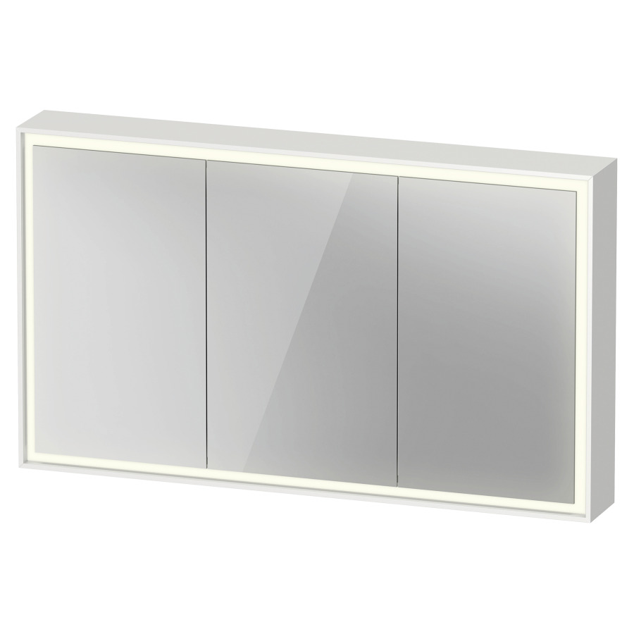 Armoire de toilette VITRIUM
120 x 70 x 15,5 cm
1 prise à droite, 3 portes
à double miroir (40/40/40)
4 étagères en verre
éclairage LED direct
entourante, 3500 K, 52 W
dimmable, commande éclairage
intérieur version capteur
sensitif, IP44