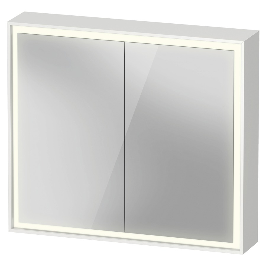 Armoire de toilette VITRIUM
80 x 70 x 15,5 cm
1 prise à droite, 2 portes
à double miroir (40/40)
2 étagères en verre
éclairage LED direct
entourante, 3500 K, 40 W
dimmable, éclairage LED
indirect en bas, IP44