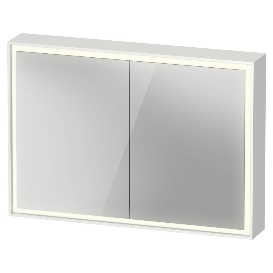 Armoire de toilette VITRIUM
100 x 70 x 15,5 cm
1 prise à droite, 2 portes
à double miroir (50/50)
2 étagères en verre
éclairage LED direct
entourante, 3500 K, 46 W
dimmable, IP44