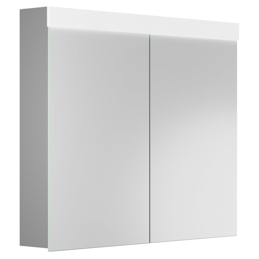 Armoire de toilette PURO LED
90 x 76,5 x 12,5 cm
profil en aluminium, prise
double en haut dans le boîte
gauche changeable, 2 portes
à double miroir (45/45)
LED en haut 15,84 W, IP24