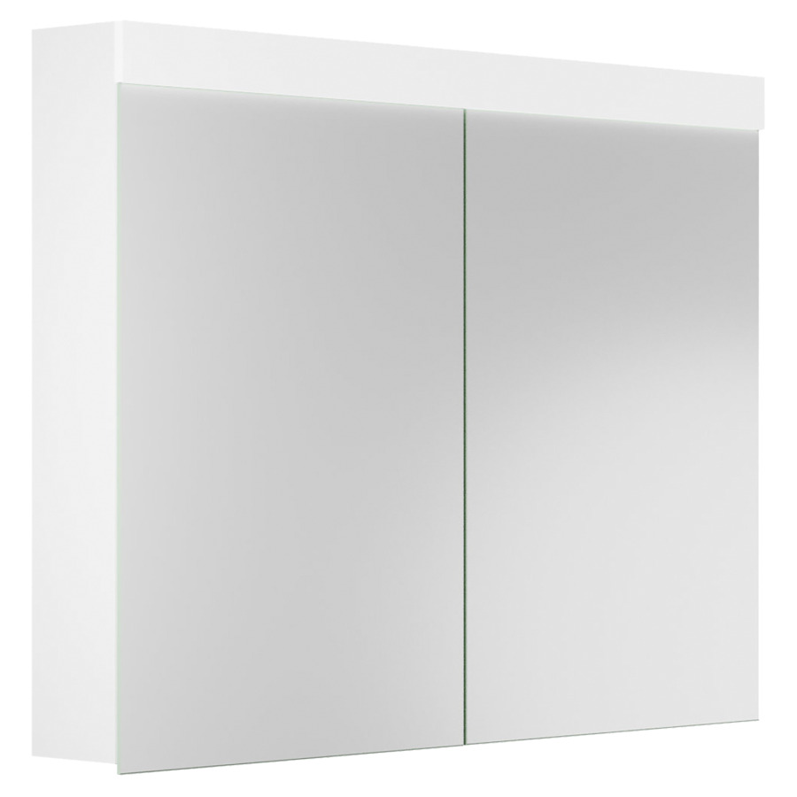 Armoire de toilette PURO LED
100 x 76,5 x 12,5 cm
profil en aluminium, prise
double en haut dans le boîte
gauche changeable, 2 portes
à double miroir (50/50)
LED en haut 17,28 W, IP24