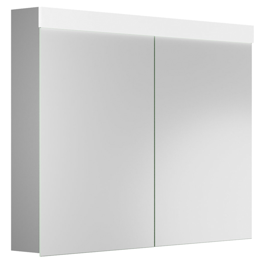 Armoire de toilette PURO LED
100 x 76,5 x 12,5 cm
profil en aluminium, prise
double en haut dans le boîte
gauche changeable, 2 portes
à double miroir (50/50)
LED en haut 17,28 W, IP24
