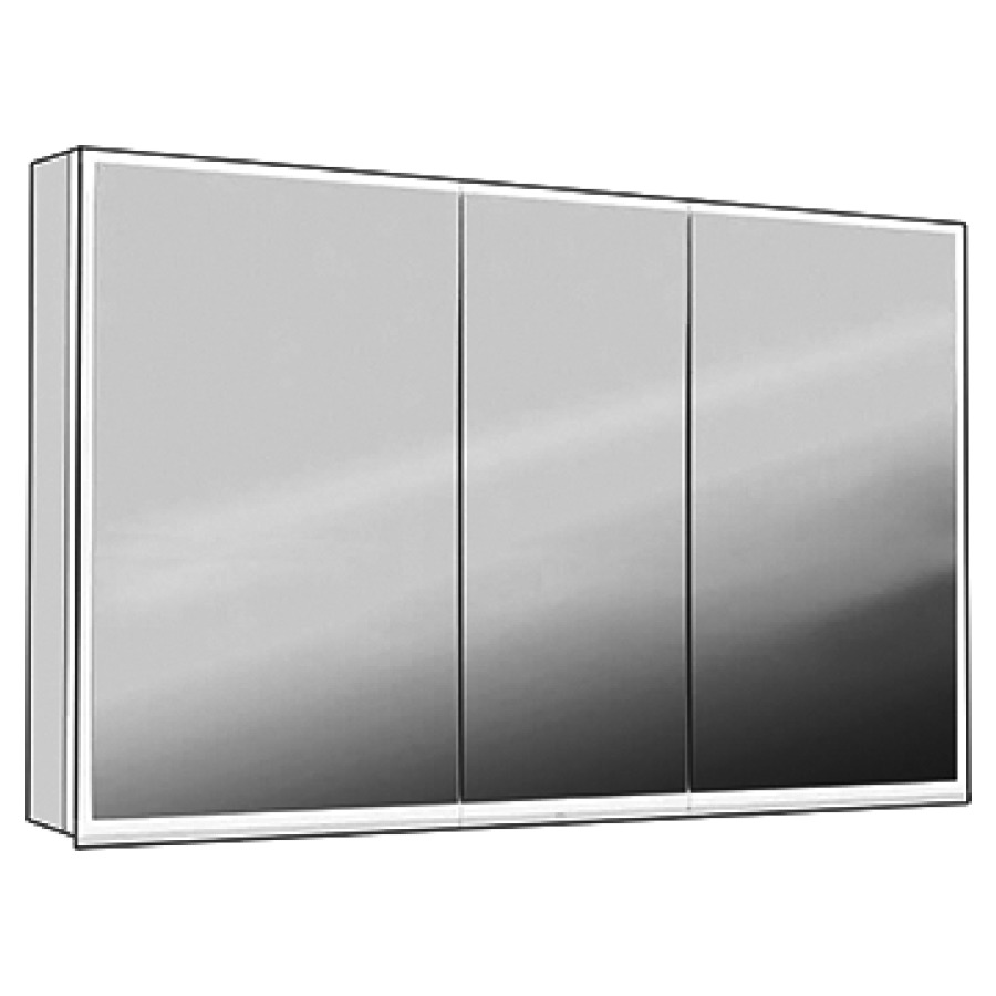 Armoire de toilette ILLUMINATO
130 x 71,5 x 12,5 cm
profil en aluminium
1 prise double ergonomique
chacun à l'intérieur
ci-dessous dans les
compartiments de droite et
de gauche, 2 parois de
séparation, 3 portes à double
miroir (50/30/50)
éclairage LED réglable
IP24
