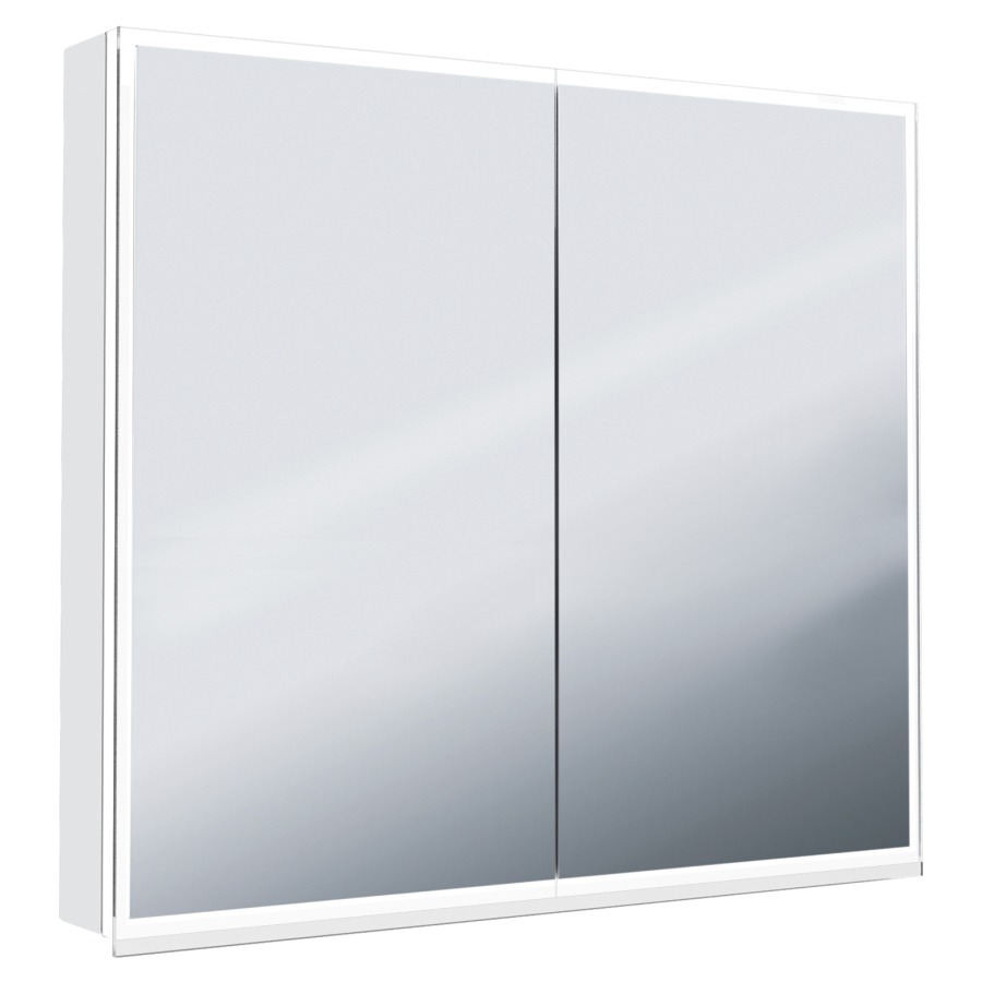 Armoire toilet. ILLUMINATO 2.0
78 x 73 x 13,2 cm
profil en aluminium
2 prises double à l'intérieur
en bas, 2 portes à double
miroir, éclairage du
cadre par LED 27,57 W
Tunable White 2700-6500 K
commande de l'éclairage
clavier/application
4 tablettes en verre, réglable
en continu, boîte cosmétique
miroir grossissant inclus
IP24