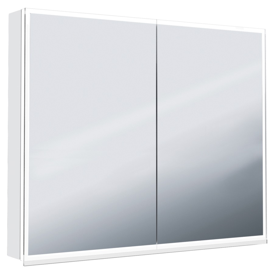 Armoire toilet. ILLUMINATO 2.0
88 x 73 x 13,2 cm
profil en aluminium
2 prises double à l'intérieur
en bas, 2 portes à double
miroir, éclairage du
cadre par LED 29,47 W
Tunable White 2700-6500 K
commande de l'éclairage
clavier/application
4 tablettes en verre, réglable
en continu, boîte cosmétique
miroir grossissant inclus
IP24