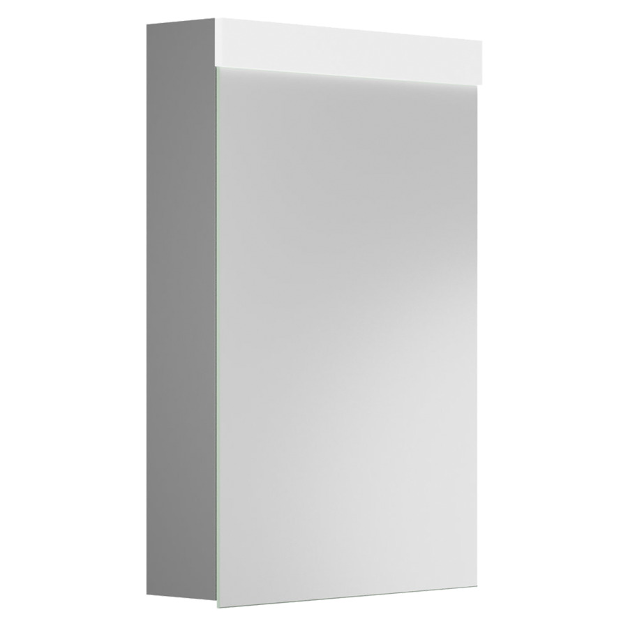 Armoire de toilette PURO 2.0
50 x 75,3 x 14,1 cm
profil en aluminium
1 prise double à l'intérieur
en bas à droite, porte à
double miroir charnières à
gauche, éclairage LED direct
en haut 8,64 W, éclairage LED
indirect en bas 5,94 W
Tunable White 2700-6500 K
commande de l'éclairage
clavier, 2 tablettes en verre
transparent, réglable en
continu, IP24