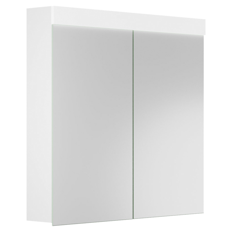Armoire de toilette PURO 2.0
80 x 75,3 x 14,1 cm
profil en aluminium
1 prise double à l'intérieur
en bas de la cloison de
séparation, dans le
compartiment de droite
2 portes àvdouble miroir
éclairage LED direct en haut
14,40 W, éclairage LED
indirect en bas 9,90 W
Tunable White 2700-6500 K
commande de l'éclairage
clavier, 4 tablettes en verre
transparent, réglable en
continu, IP24