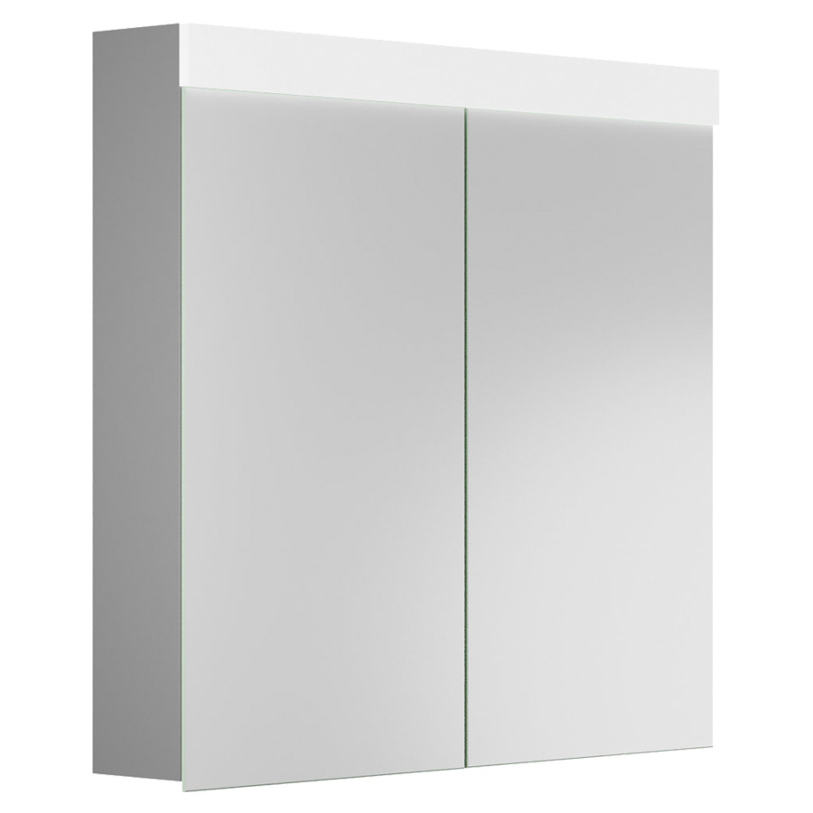 Armoire de toilette PURO 2.0
80 x 75,3 x 14,1 cm
profil en aluminium
1 prise double à l'intérieur
en bas de la cloison de
séparation, dans le
compartiment de droite
2 portes àvdouble miroir
éclairage LED direct en haut
14,40 W, éclairage LED
indirect en bas 9,90 W
Tunable White 2700-6500 K
commande de l'éclairage
clavier, 4 tablettes en verre
transparent, réglable en
continu, IP24