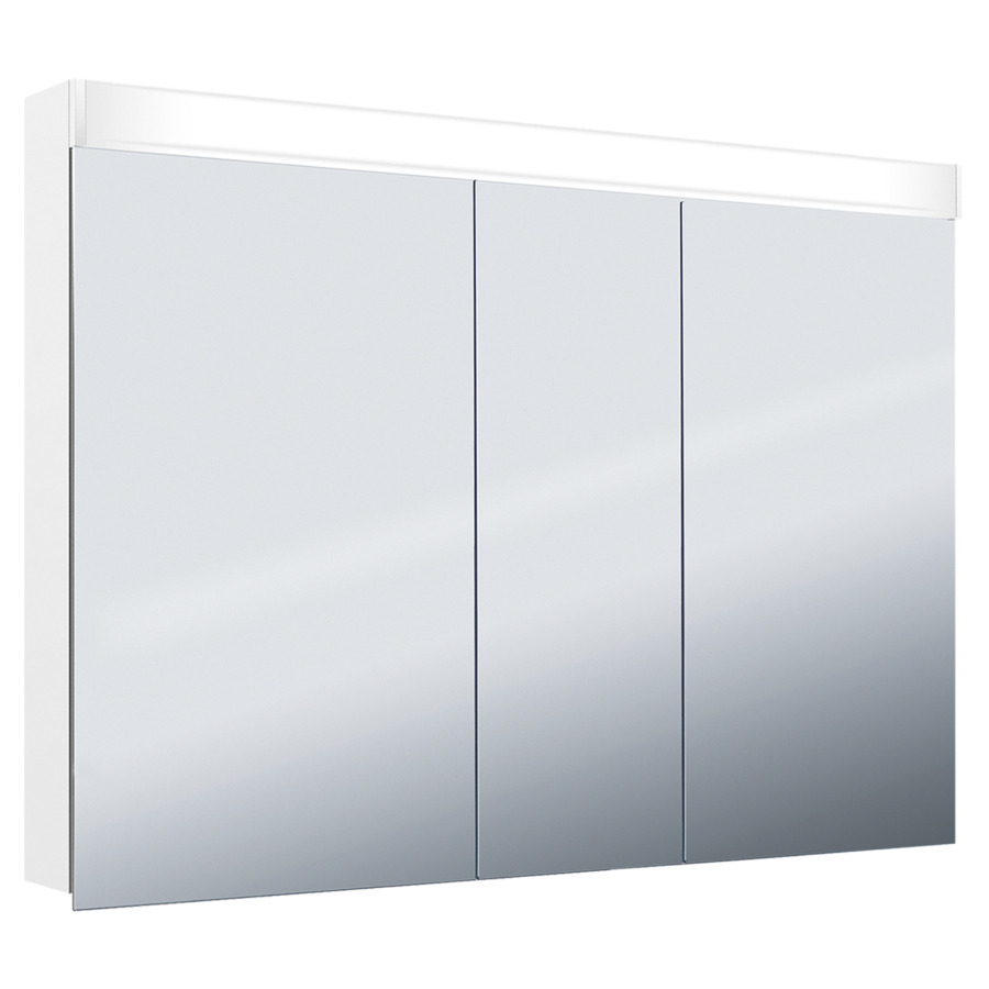 Armoire de toilette PURO 2.0
130 x 75,3 x 14,1 cm
profil en aluminium
1 prise double à l'intérieur
en bas de la cloison de
séparation, dans le
compartiment de droite
3 portes àvdouble miroir
(50/30/50), éclairage LED
direct en haut 23,04 W
éclairage LED indirect en bas
16,51 W, Tunable White
2700-6500 K, commande de
l'éclairage clavier
6 tablettes en verre
transparent, réglable en
continu, IP24
