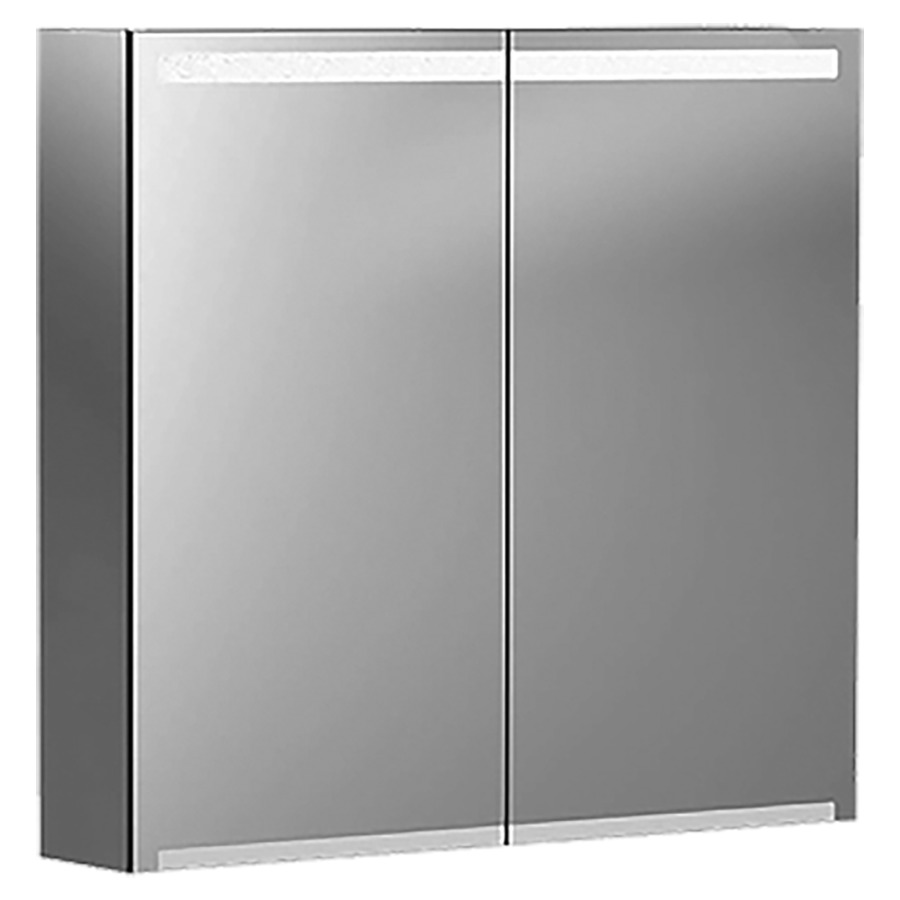 Armoire de toilette OPTION
75,0 x 70,0 x 15,0 cm
2 portes à double miroir
1 prise, éclairage LED direct
9,1 W, 1190 lm, éclairage LED
indirect 3,25 W, 455 lm
interrupteur à capteur, IP44