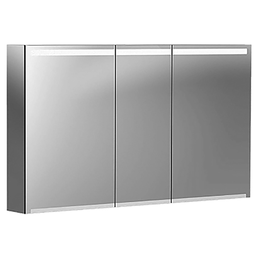Armoire de toilette OPTION
120,0 x 70,0 x 15,0 cm
3 portes à double miroir
1 prise, éclairage LED direct
14,95 W, 1995 lm, éclairage
LED indirect 5,5 W, 770 lm
interrupteur à capteur, IP44