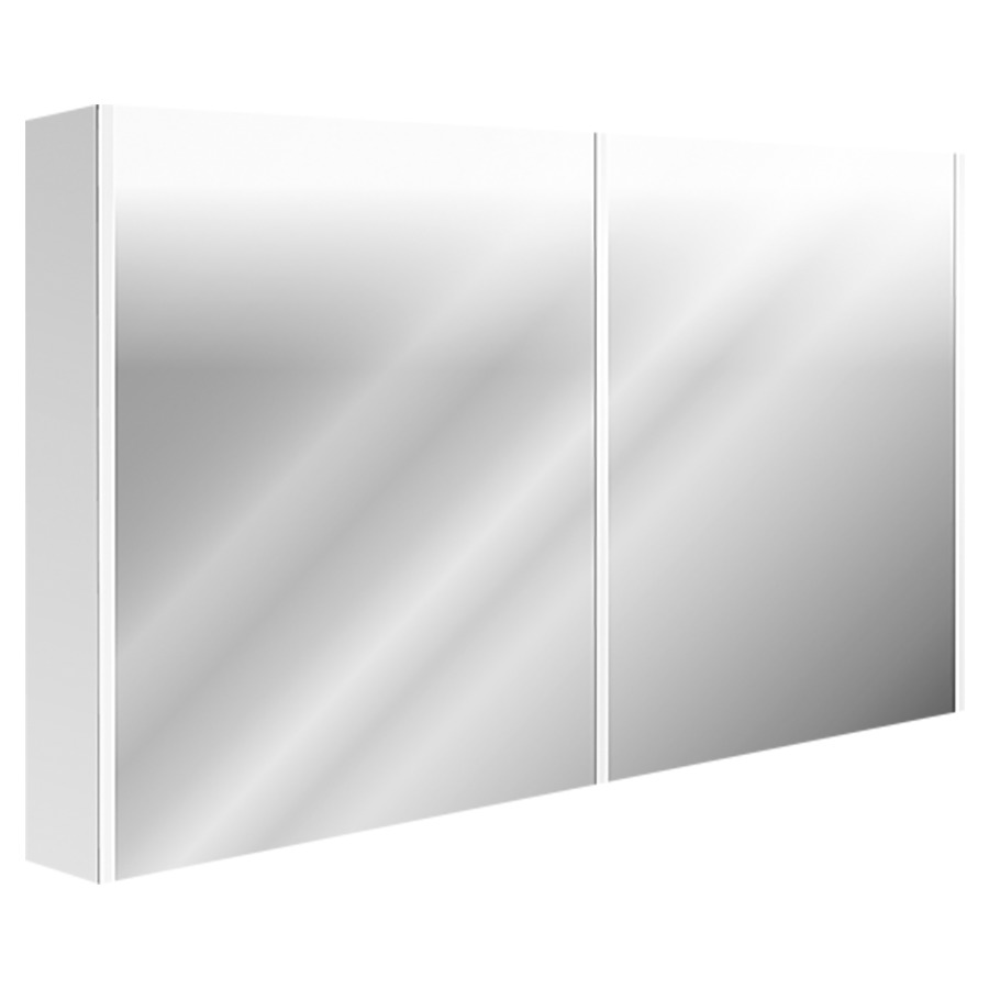 Armoire de toilette FOCUS
Tunable White
130 x 76 x 13 cm
profil en aluminium
2 portes à double miroir
2 prises double en bas
système breveté à deux
interrupteurs avec commande
rotative et lumière de
maquillage SIDLER, LED 78 W
en bas 5 W, Lumen 9361, Lumen
en bas 633, IP24