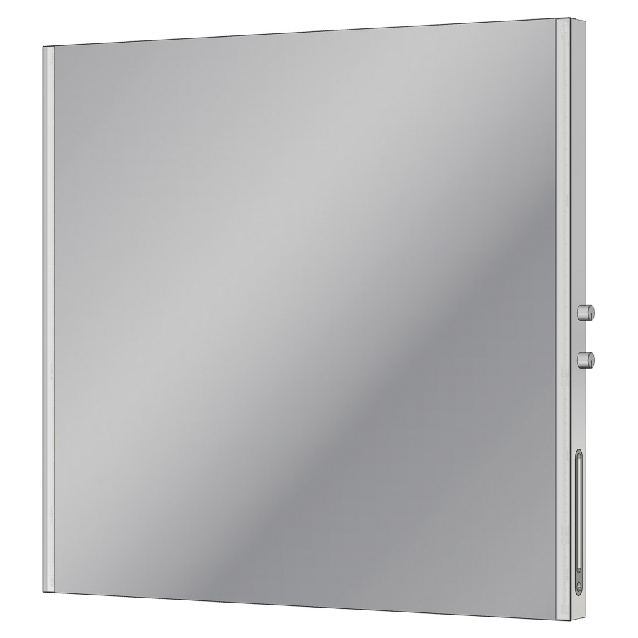Miroir lumineux FOCUS
80 x 76 x 5 cm
système breveté à deux
interrupteurs avec commande
rotative et lumière de
maquillage SIDLER, LED 50 W
en bas 3 W, Lumen 6012
Lumen en bas 379, IP24