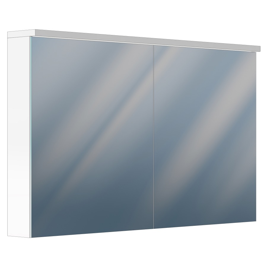 Armoire de toilette ESSENZA
120 x 72 x 12/15 cm
profil en aluminium
2 portes à double miroir
2 prises double en bas
2 supports cosmétique
éclairage LED direct en haut
46 W, Lumen en haut 6405, IP24