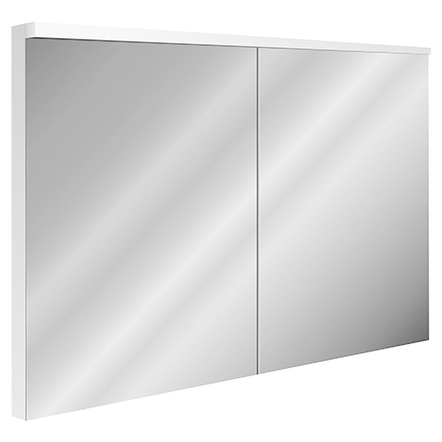 Armoire de toilette XAMO UP
120 x 76 x 13/14,5 cm
profil en aluminium, 2 prises
double en bas, 2 portes
à double miroir, éclairage en
haut LED 31 W, 3795 Lumen
dimmable, capteur dans
l'armoire, reproduction en
couleur CRI 90, IP24