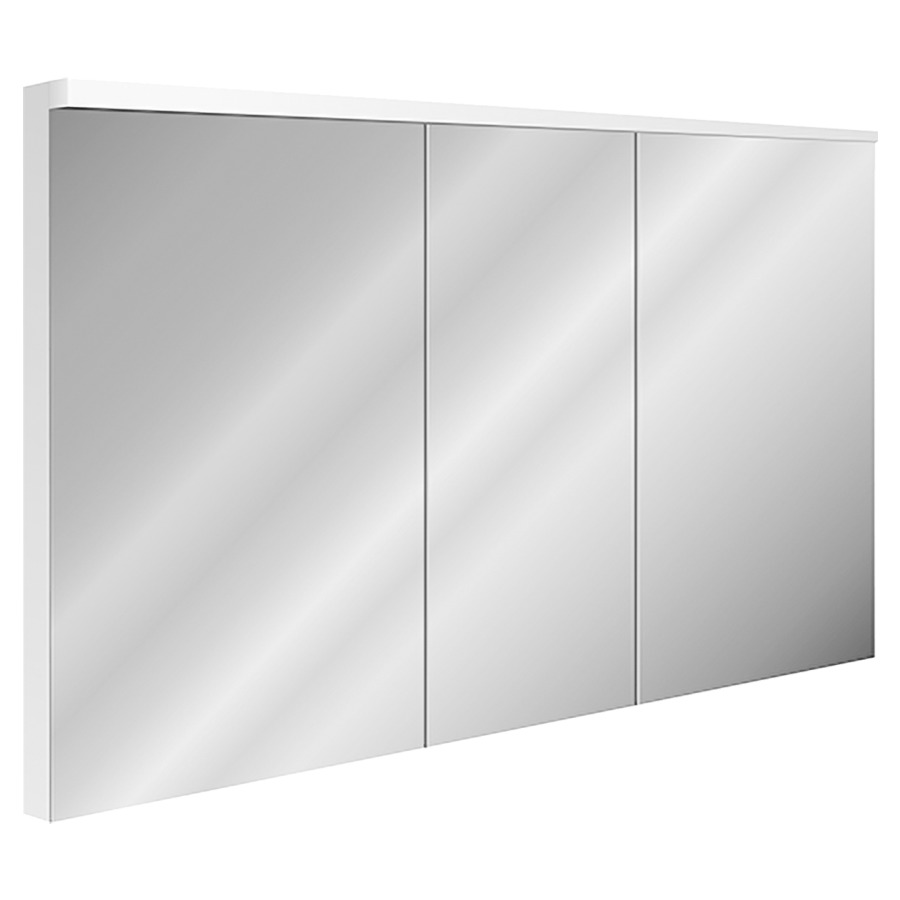 Armoire de toilette XAMO UP
130 x 76 x 13/14,5 cm
profil en aluminium, 2 prises
double en bas, 3 portes
à double miroir (50/30/50)
éclairage en haut LED 33 W
4125 Lumen, dimmable, capteur
dans l'armoire, reproduction
en couleur CRI 90, IP24