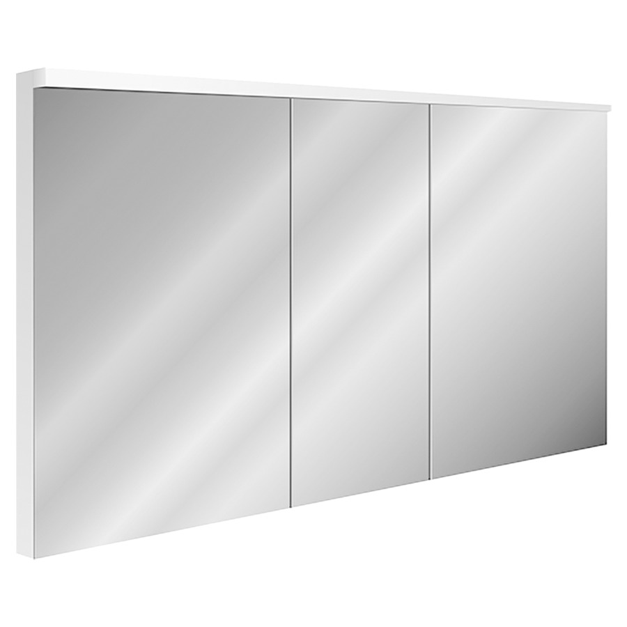 Armoire de toilette XAMO UP
150 x 76 x 13/14,5 cm
profil en aluminium, 2 prises
double en bas, 3 portes
à double miroir (60/30/60)
éclairage en haut LED 39 W
4785 Lumen, dimmable, capteur
dans l'armoire, reproduction
en couleur CRI 90, IP24