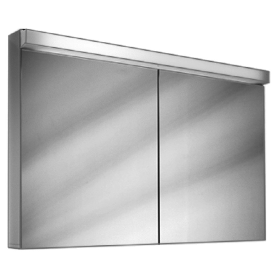Armoire de toilette Schneider LOW Line LED
profil en aluminium
119.5 x 75.6 x 12/15,5 cm
prise double en haut à droite
ou à gauche, 2 portes à double
miroir, éclairage LED direct
en haut 19 W, 4000 K, IP44