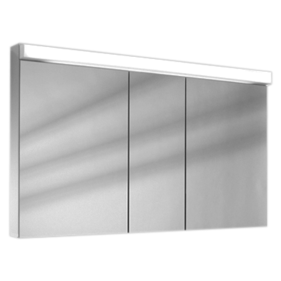 Armoire de toilette Schneider LOW Line LED
profil en aluminium
129.5 x 75.6 x 12/15,5 cm
prise double en haut à droite
ou à gauche, 3 portes à double
miroir (50/30/50)
porte milieu charnières
à gauche, éclairage LED direct
en haut 20 W, 4000 K, IP44