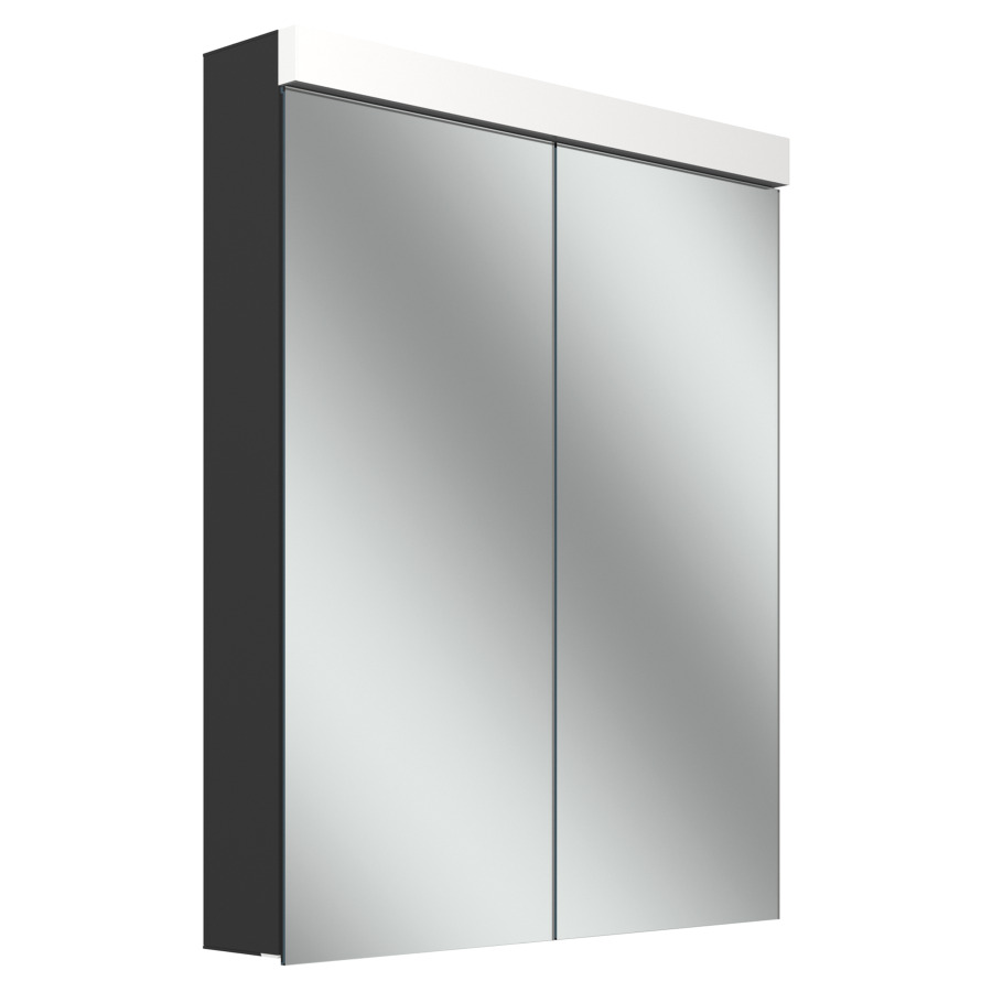 Armoire de toilette Schneider LOW plus LED
profil en aluminium
59.5 x 74.7 x 12/13.3 cm
pour montage AP ou UP
prise double en bas à droite
sur le profil latéral
2 portes à double miroir
éclairage LED direct en haut
éclairage LED indirect en bas
15/10 W, dessus et dessous
séparément commutable et
dimmable, IP44