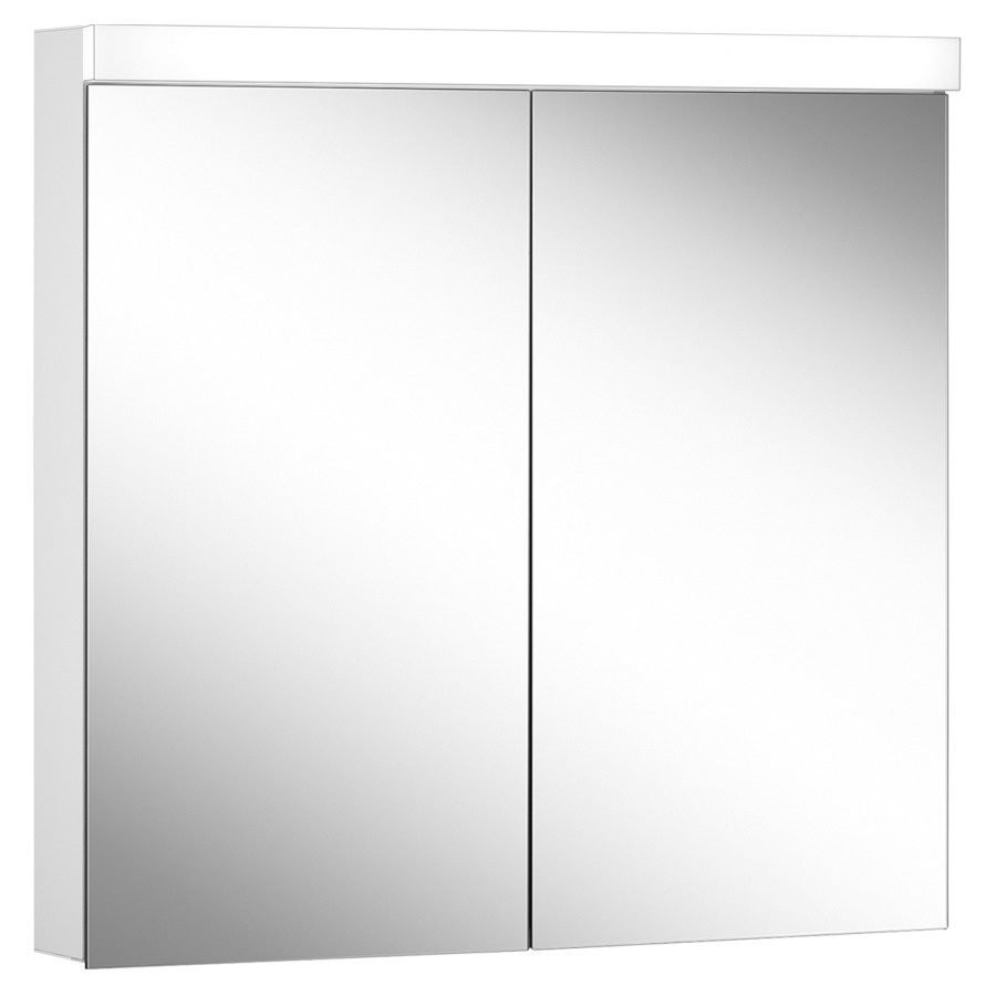 Armoire de toilette Schneider LOW plus LED
profil en aluminium
79.5 x 74.7 x 12/13.3 cm
pour montage AP ou UP
prises double en bas à gauche
et à droite sur le profil
latéral, 2 portes à double
miroir, éclairage LED direct
en haut, éclairage LED
indirect en bas 20/13 W
dessus et dessous séparément
commutable et dimmable, IP44