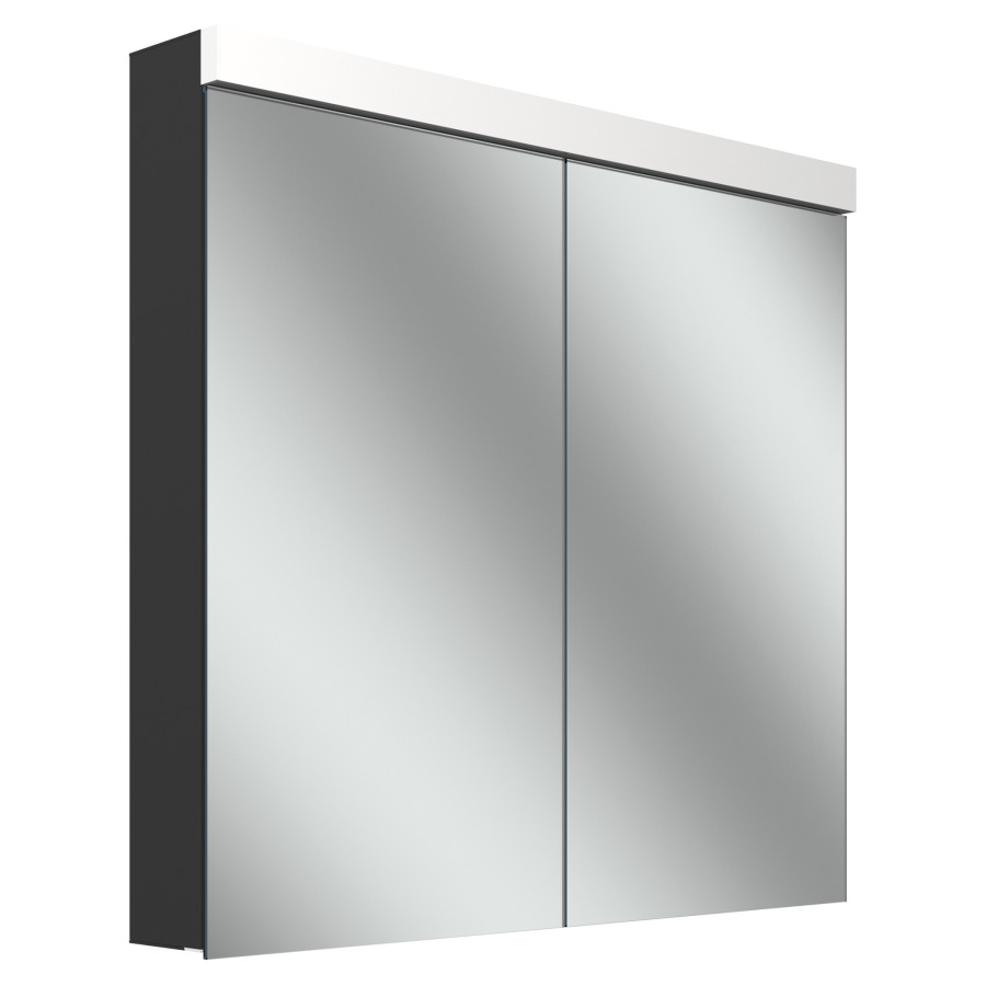 Armoire de toilette Schneider LOW plus LED
profil en aluminium
79.5 x 74.7 x 12/13.3 cm
pour montage AP ou UP
prises double en bas à gauche
et à droite sur le profil
latéral, 2 portes à double
miroir, éclairage LED direct
en haut, éclairage LED
indirect en bas 20/13 W
dessus et dessous séparément
commutable et dimmable, IP44