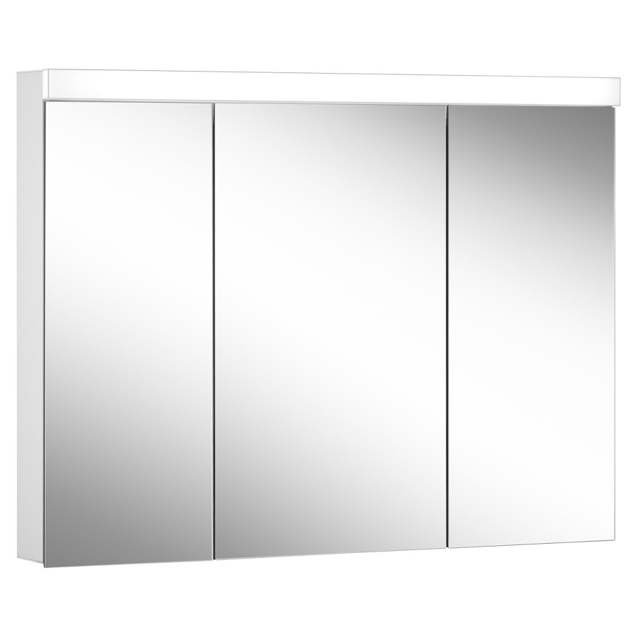 Armoire de toilette Schneider LOW plus LED
profil en aluminium
99.5 x 74.7 x 12/13.3 cm
pour montage AP ou UP
prises double à la partition
en bas, 3 portes à double
miroir (30/40/30)
éclairage LED direct en haut
éclairage LED indirect en bas
24/15 W, dessus et dessous
séparément commutable et
dimmable, IP44