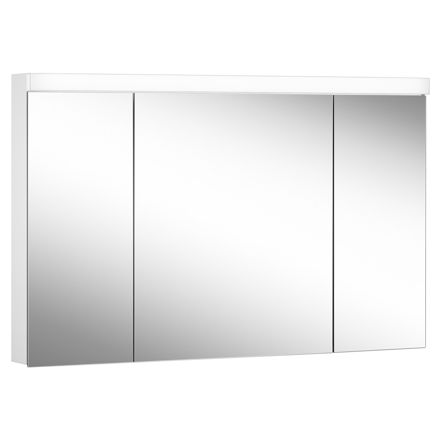 Armoire de toilette Schneider LOW plus LED
profil en aluminium
119.5 x 74.7 x 12/13.3 cm
pour montage AP ou UP
prises double à la partition
en bas, 3 portes à double
miroir (30/60/30)
éclairage LED direct en haut
éclairage LED indirect en bas
30/19 W, dessus et dessous
séparément commutable et
dimmable, IP44
