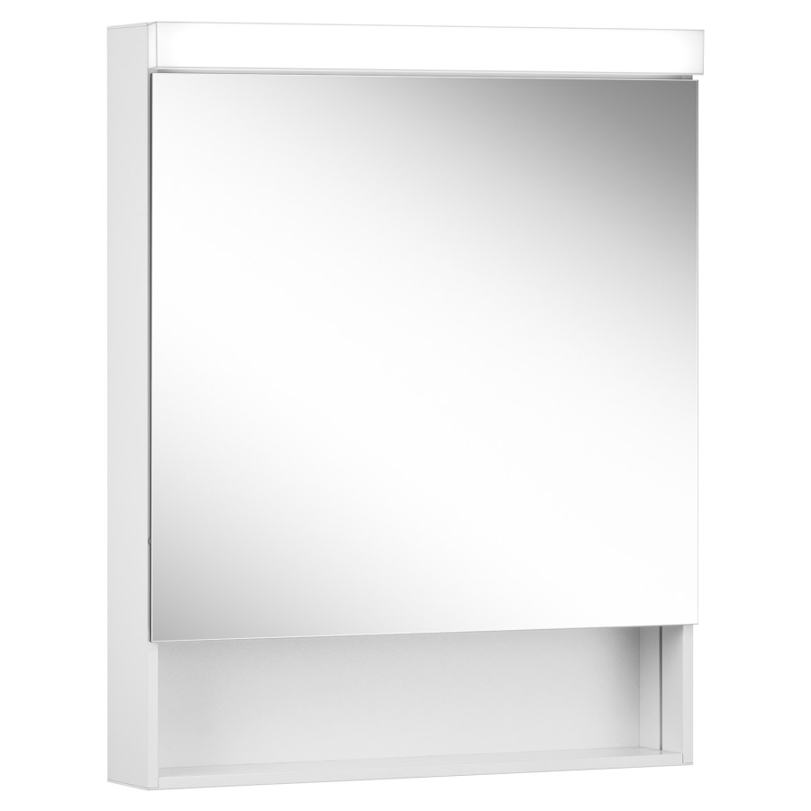 Armoire de toilette Schneider LOW basic LED
profil en aluminium
59.5 x 74.7 x 12/13.3 cm
pour montage AP ou UP
prise double en haut à droite
ou à gauche, niche ouverte
porte à double miroir
charnières à droite ou
à gauche, éclairage LED direct
en haut 15 W, IP44