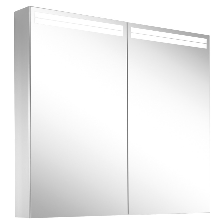 Armoire de toilette Schneider ARANGA TW
79.5 x 70 x 12 cm
Profilé en aluminium, montage UP/AP
2&nbsp;portes à double miroir
éclairage LED, 1 x 20 Watt, 1 x 13 Watt
Tunable White, dimmable, 2000-6500 Kelvin
5418 Lumen, 2 prises doubles 
1 x en haut à droite changeable à gauche
et 1 x en bas sur la paroi intermédiaire à droite
clavier à membrane à l'intérieur à gauche
sur le profil latéral, 4 tablettes en verre
IP44, Classe d’énergie C