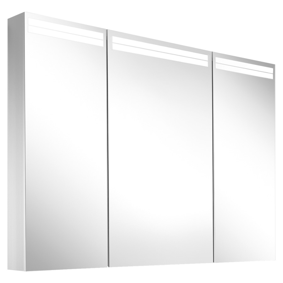 Armoire de toilette Schneider ARANGA TW
99.5 x 70 x 12 cm
Profilé en aluminium, montage UP/AP
3&nbsp;portes à double miroir
éclairage LED, 1 x 24 Watt, 1 x 15 Watt
Tunable White, dimmable, 2000-6500 Kelvin
6669 Lumen, 2 prises doubles 
1 x en haut à droite changeable à gauche
et 1 x en bas sur la paroi intermédiaire à droite
clavier à membrane à l'intérieur à gauche
sur le profil latéral, 6 tablettes en verre
IP44, Classe d’énergie C
